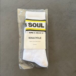 SoulCycle White Socks with Yellow and Black Stripes